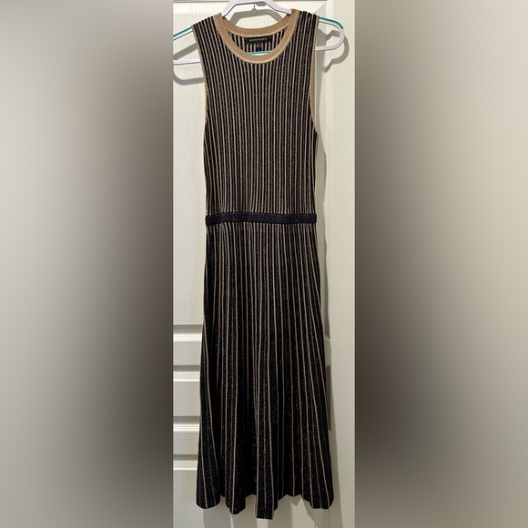 Banana Republic Sleeveless Metallic Stripes A-line Midi Sweater Dress Navy/Gold - Picture 2 of 12